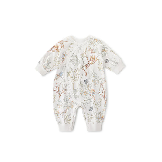 Balinova Baby Cloud-Soft Cotton Kimono Romper, Long Sleeve Floral Print Footless Jumpsuit for Newborns