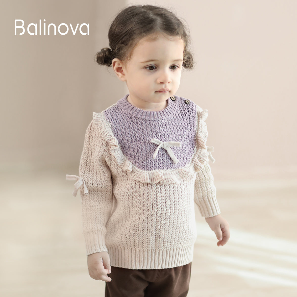 Girls' sweater 2026 new spring and autumn children's knitwear sweet and cute spring clothing pure cotton top baby girls' knitted sweater - Balinova