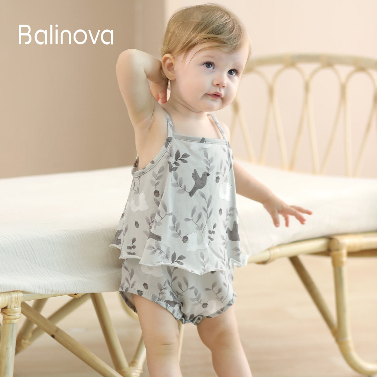 Balinova Baby Cotton Sleeveless Romper, Breathable Air Cotton Forest Print Cami Bodysuit for Newborns