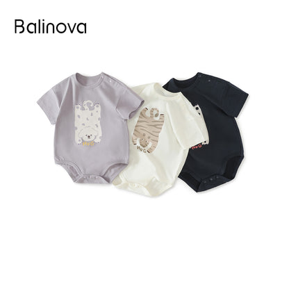 Balinova Baby Air Cotton Short Sleeve Bodysuit, Breathable Cartoon Animal Print Romper for Infants