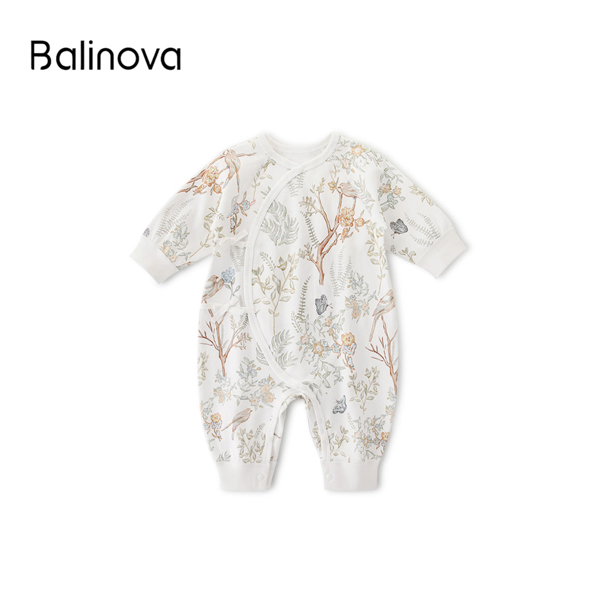Balinova Baby Cloud-Soft Cotton Kimono Romper, Long Sleeve Floral Print Footless Jumpsuit for Newborns