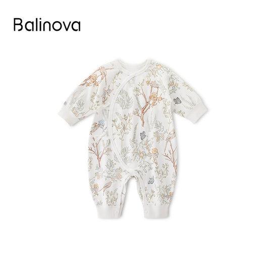 Balinova Baby Cloud-Soft Cotton Kimono Romper, Long Sleeve Floral Print Footless Jumpsuit for Newborns