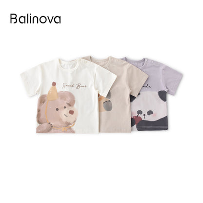 Balinova Baby Cotton Short Sleeve T-Shirt, Breathable Air Cotton Cartoon Print Tee for Toddlers