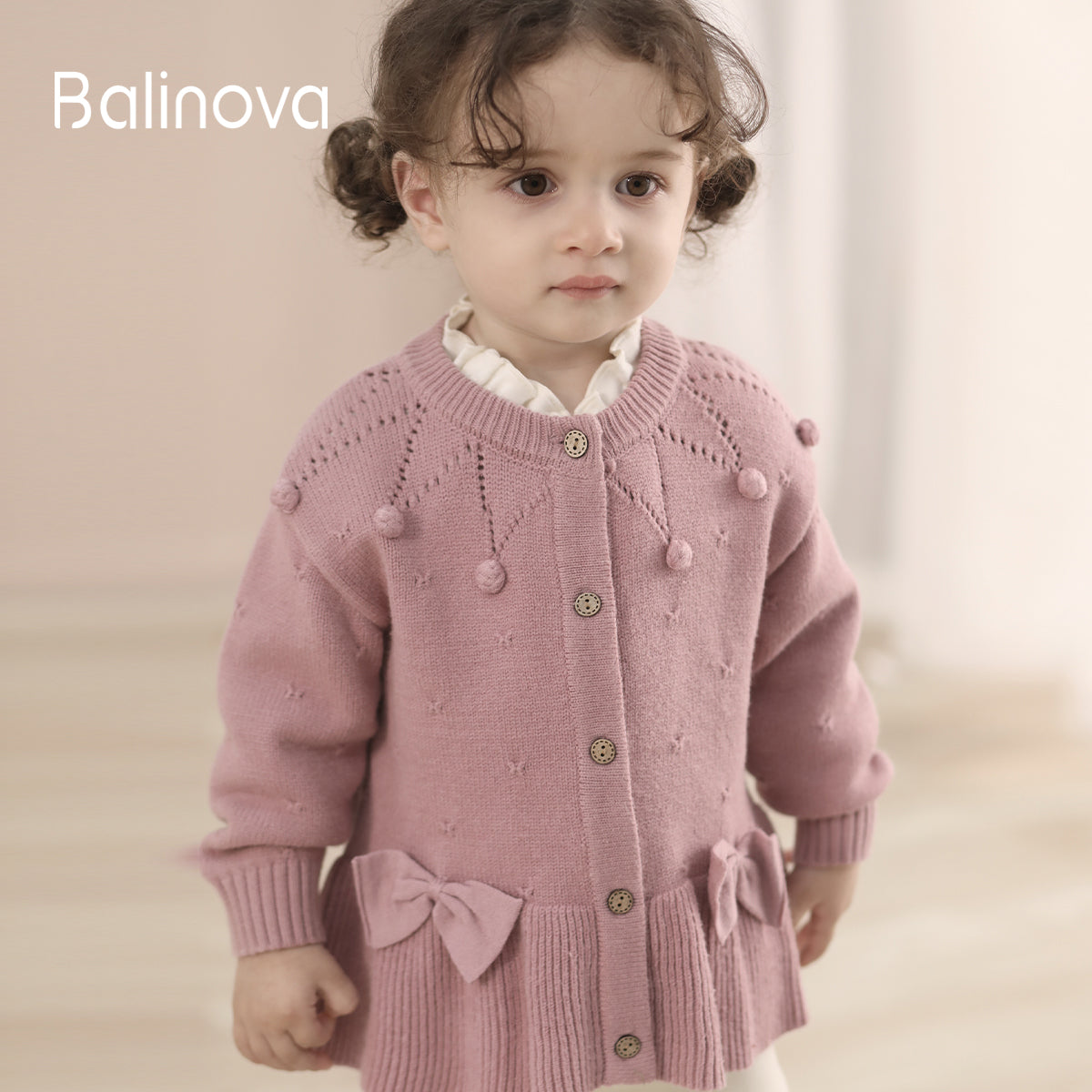Balinova Cozy Cotton Baby Cardigan - Pom-Pom Bow Collection - Balinova