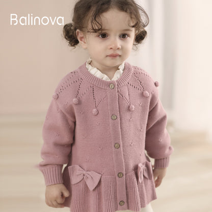 Balinova Cozy Cotton Baby Cardigan - Pom-Pom Bow Collection - Balinova