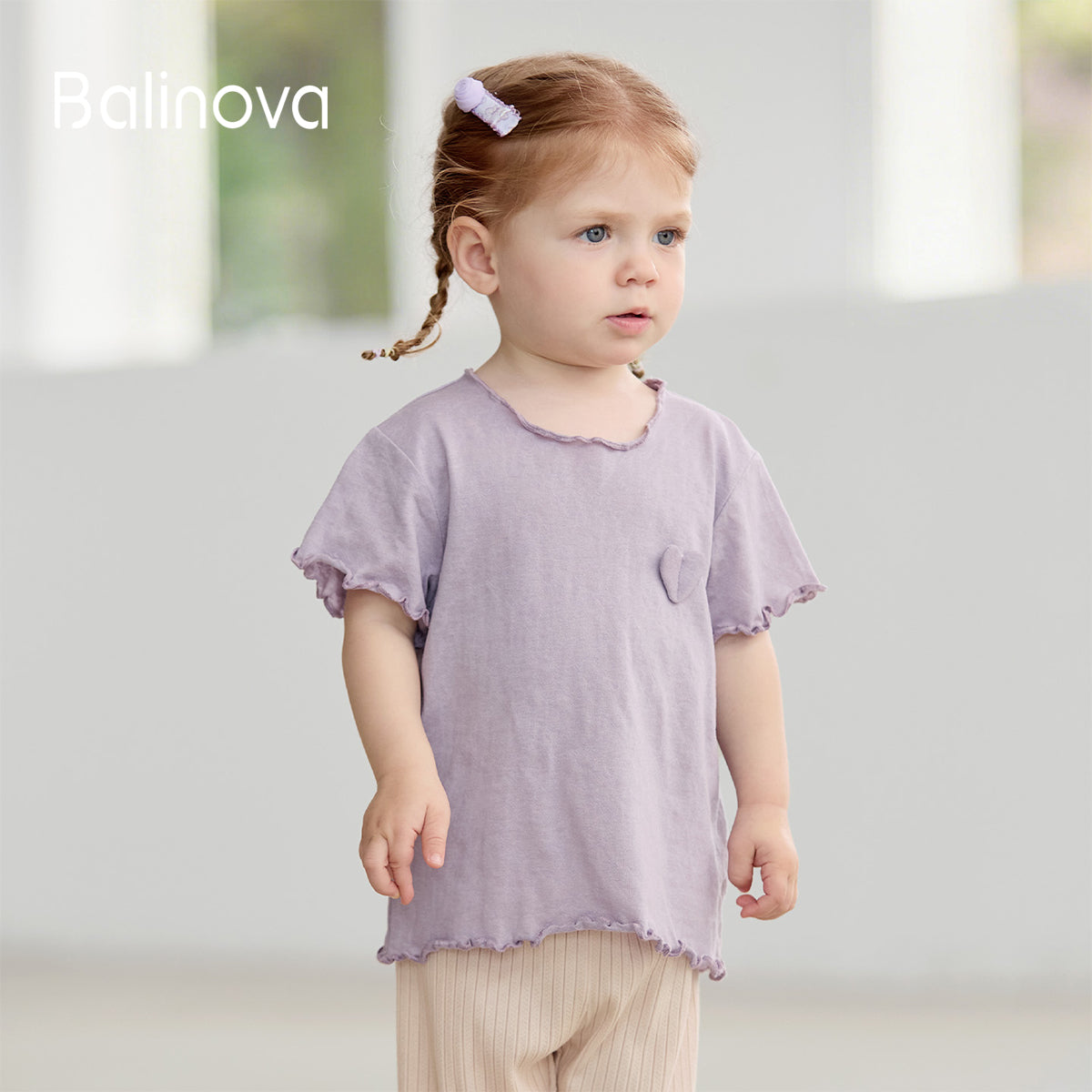 Balinova Toddler Girls Tencel Modal Short Sleeve Tops, Soft Ruffle Trim Breathable Shirts for Summer