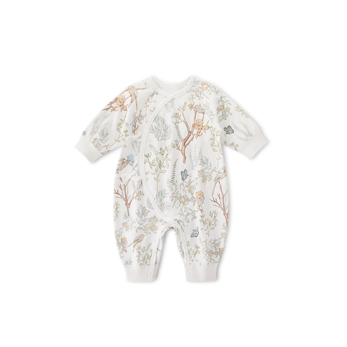 Balinova Baby Cloud-Soft Cotton Kimono Romper, Long Sleeve Floral Print Footless Jumpsuit for Newborns
