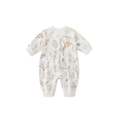 Balinova Baby Cloud-Soft Cotton Kimono Romper, Long Sleeve Floral Print Footless Jumpsuit for Newborns