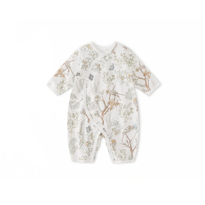 Balinova Baby Cloud-Soft Cotton Kimono Romper, Long Sleeve Floral Print Footless Jumpsuit for Newborns