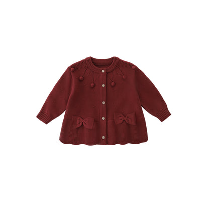 Balinova Cozy Cotton Baby Cardigan - Pom-Pom Bow Collection - Balinova