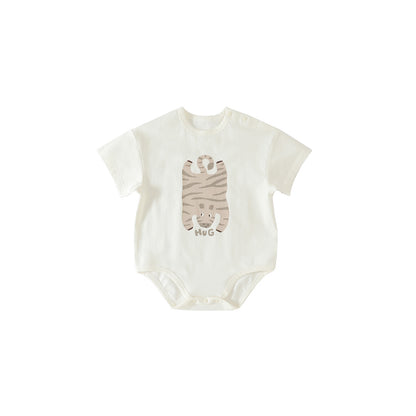 Balinova Baby Air Cotton Short Sleeve Bodysuit, Breathable Cartoon Animal Print Romper for Infants